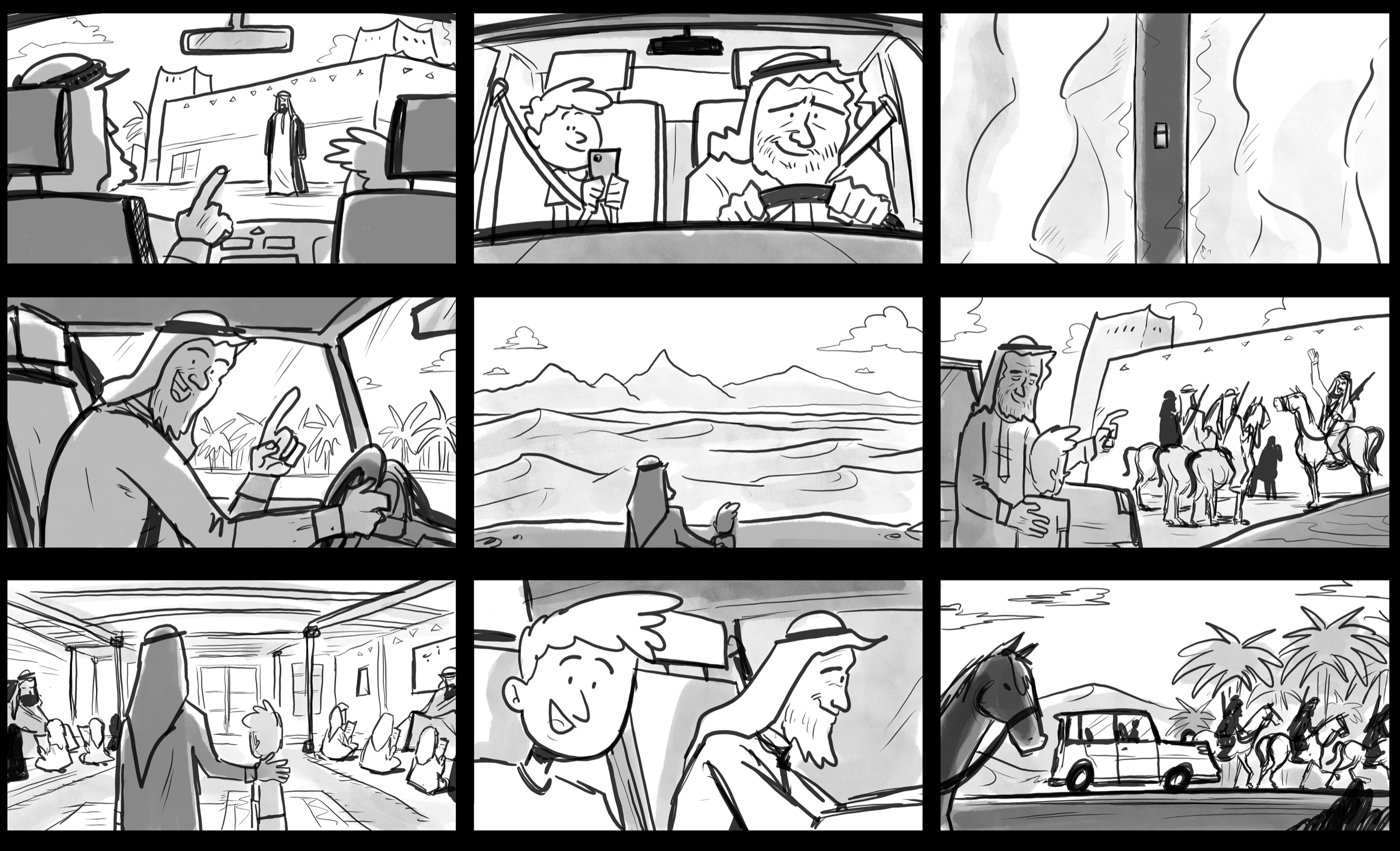 Storyboard sample — road trip sequence